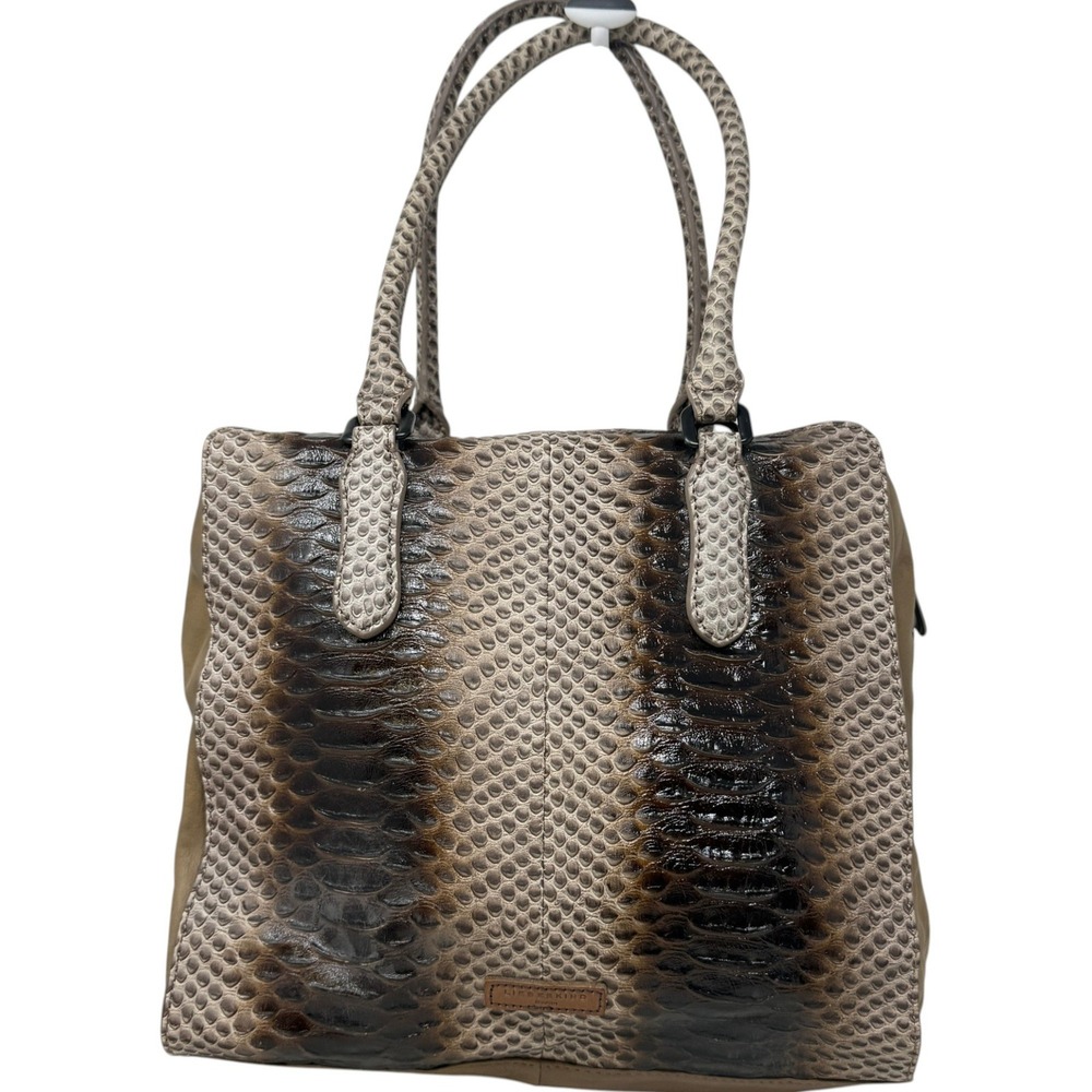Liebeskind Berlin Leather Shoulder Bag Snake Python Embossed Ombre Brown